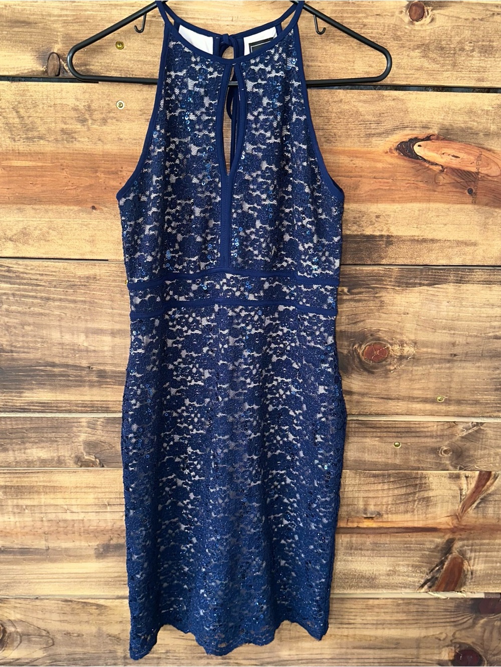 Night Way Collections Navy Lace Halter Midi Dress